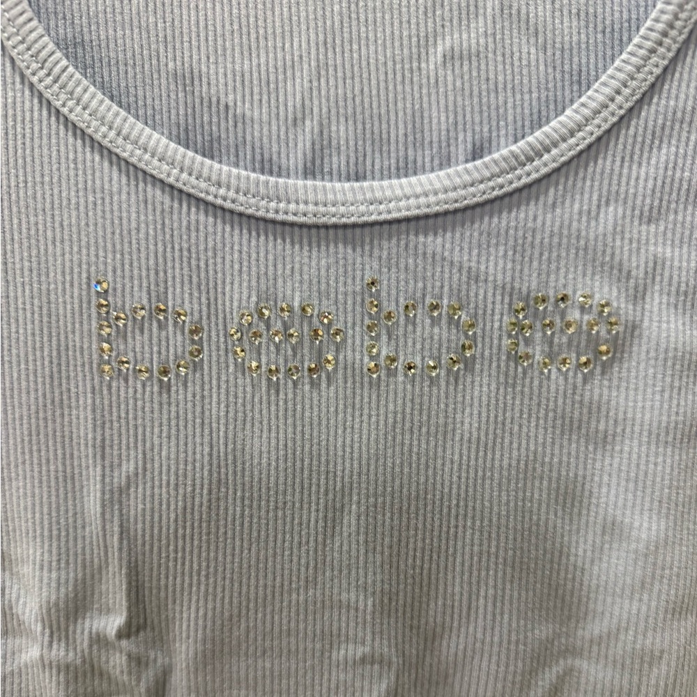 Rhinestone bebe light blue top